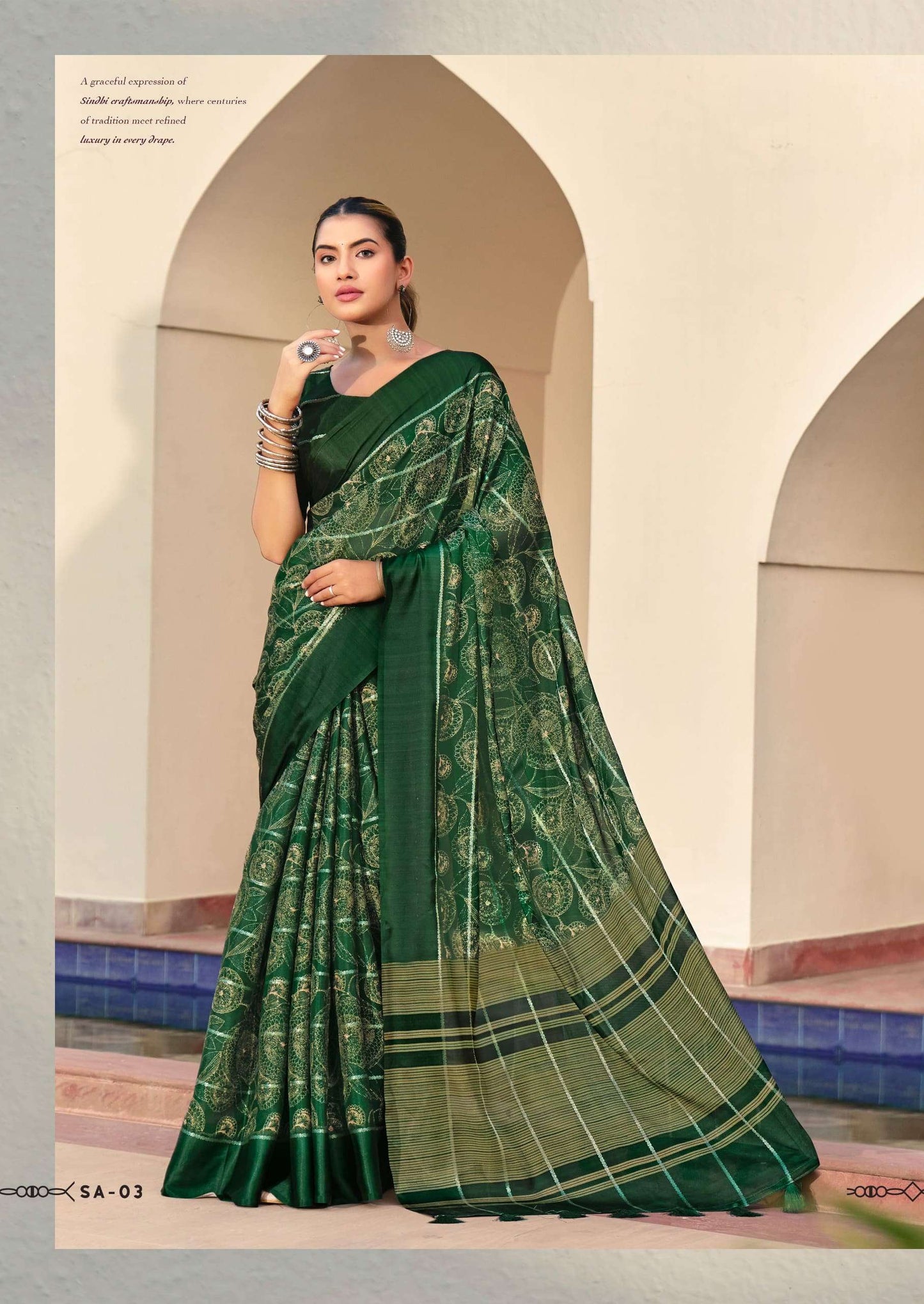 SHREYANS FASHION SINDH CREAP ART Crepe Silk Sarees