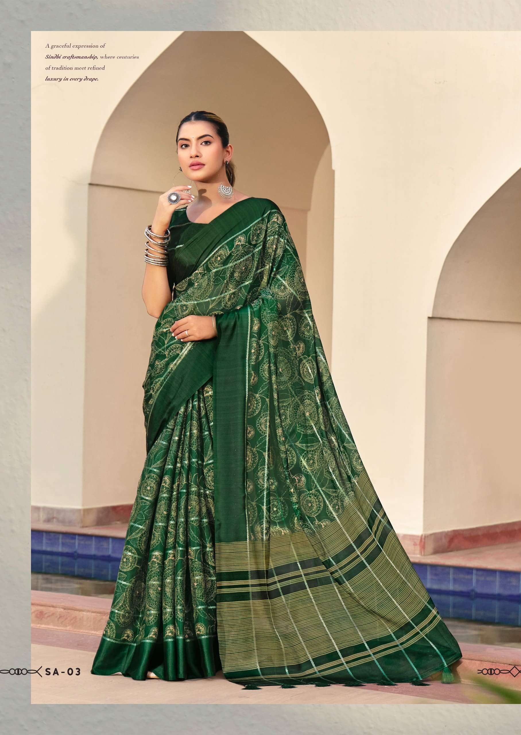 SHREYANS FASHION SINDH CREAP ART Crepe Silk Sarees
