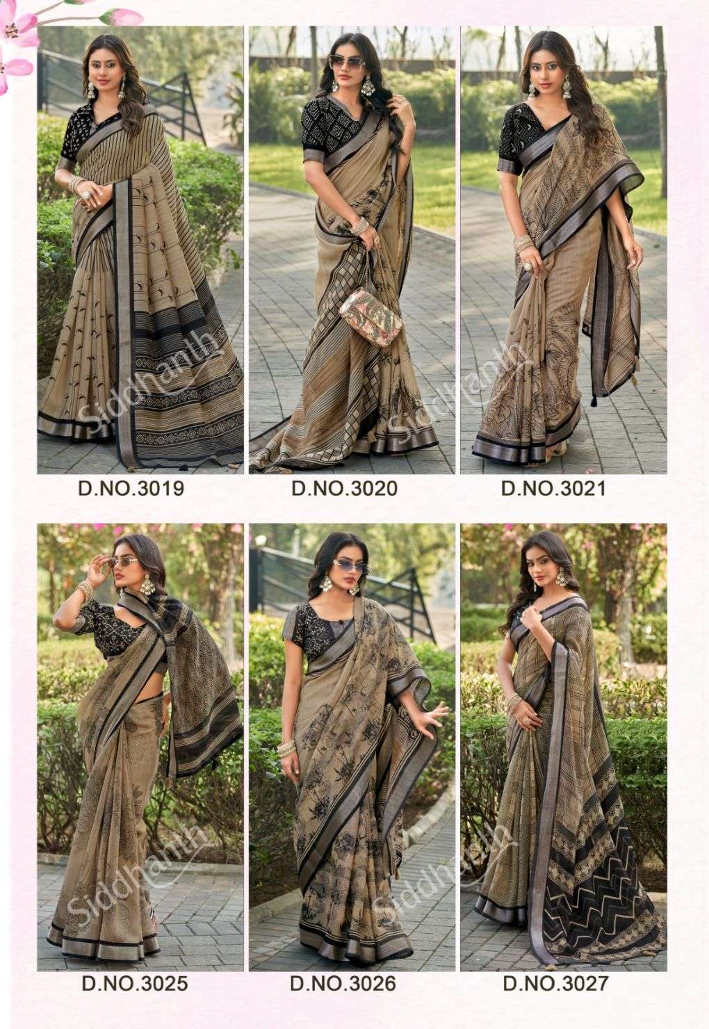 Siddhanth Weaves 3019 to 3027 Linen Cotton Saree - Amrah Wholesale