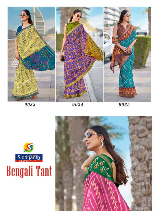 SIDDHANTH WEAVES BENGALI TANT Cotton Silk Printed Saree