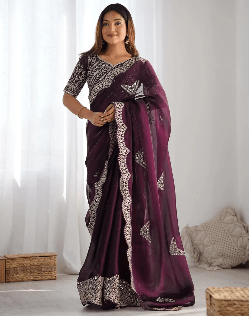 SM Pari 1 Satin Coding Sequence Work Saree - Amrah Wholesale
