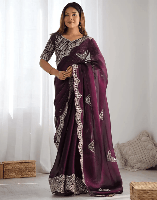 SM Pari 1 Satin Coding Sequence Work Saree - Amrah Wholesale