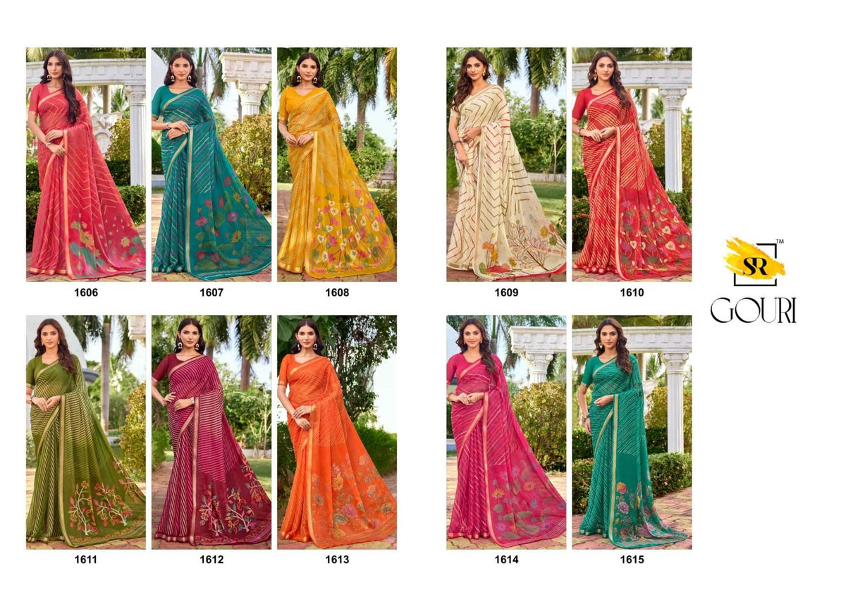 Sr Gouri 1606 to 1615 Georgette Laheriya Saree Collection - Amrah Wholesale