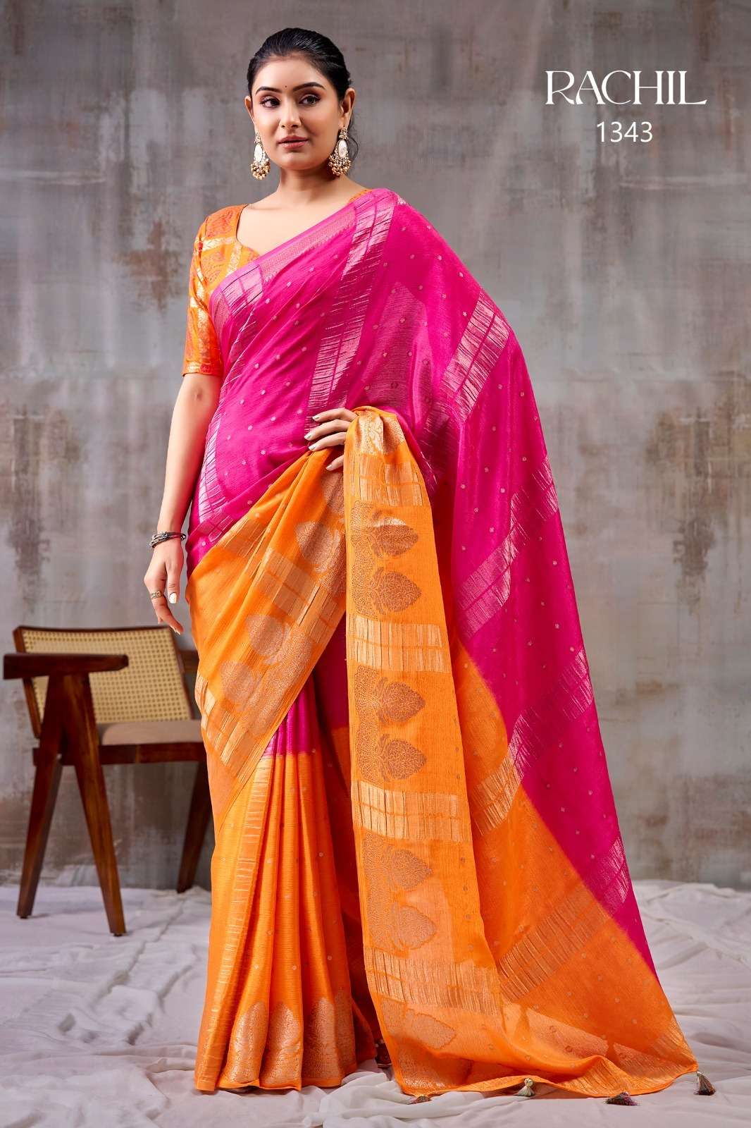 SR RACHIL 1343-1350 Chinon Saree Wholesale Surat India