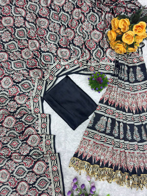 Amrah Wholesale St D No 142 Satin Viscose Silk Ajrakh Print Mirror Work Saree