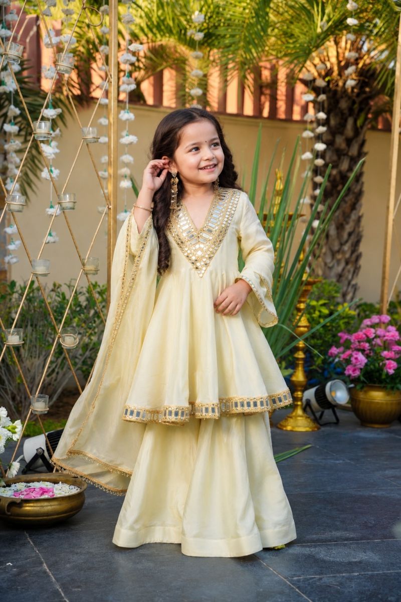 ST D No. 148 Soft Chinon Silk Embroidered Girls Ethnic Dress