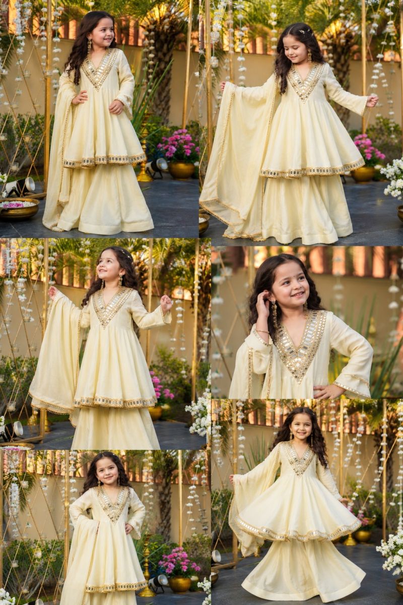 ST D No. 148 Soft Chinon Silk Embroidered Girls Ethnic Dress
