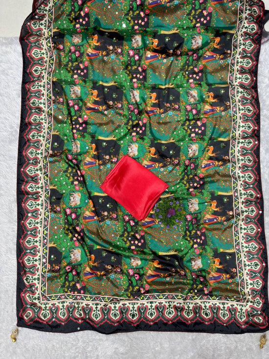 St D No 187 Soft Chinon Silk Digital Print Mirror Work Saree