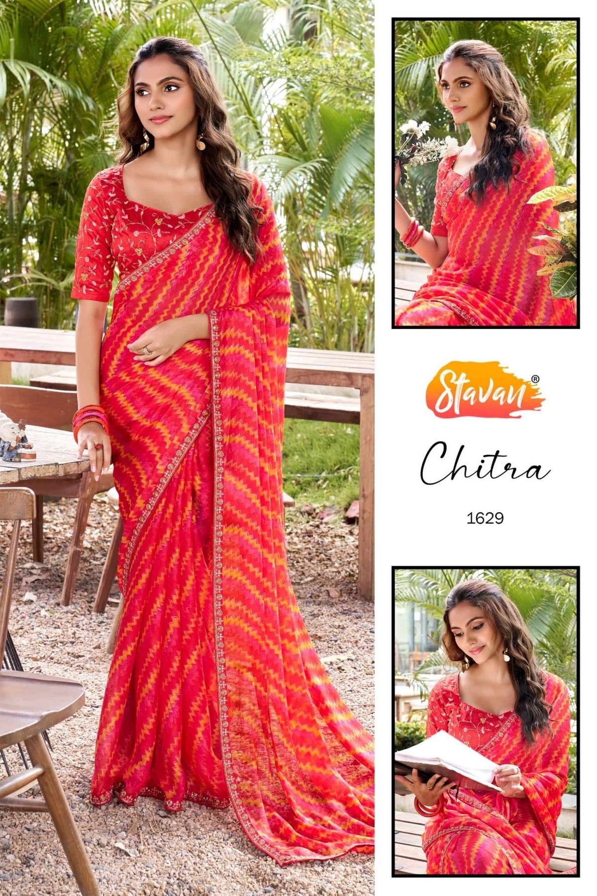 STAVAN Chitra 1626–1635 Chiffon Printed Sarees Wholesale Supplier Surat - Amrah Wholesale