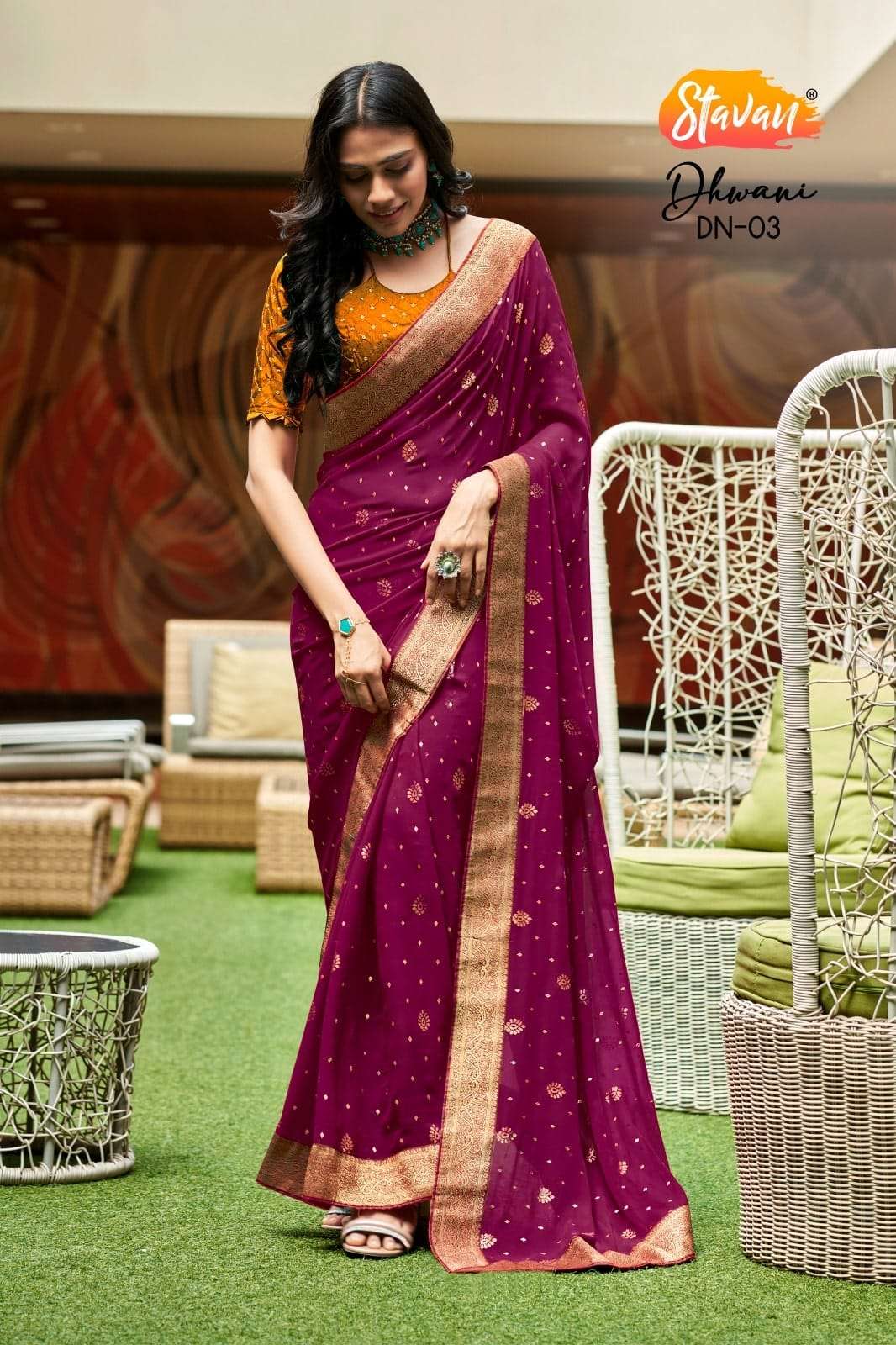 Stavan Dhwani Premium Georgette Foil Printed Saree Wholesale