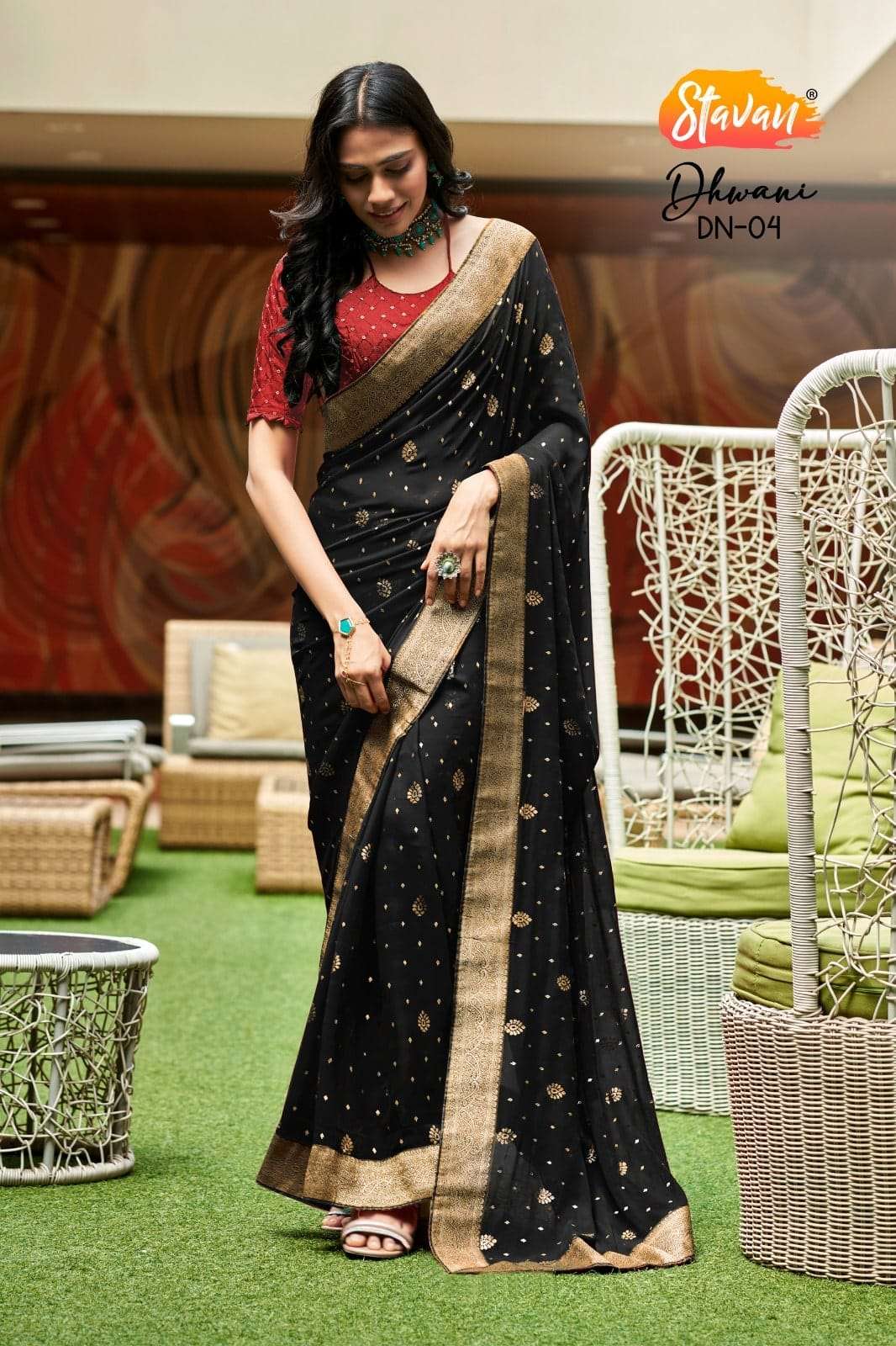 Stavan Dhwani Premium Georgette Foil Printed Saree Wholesale