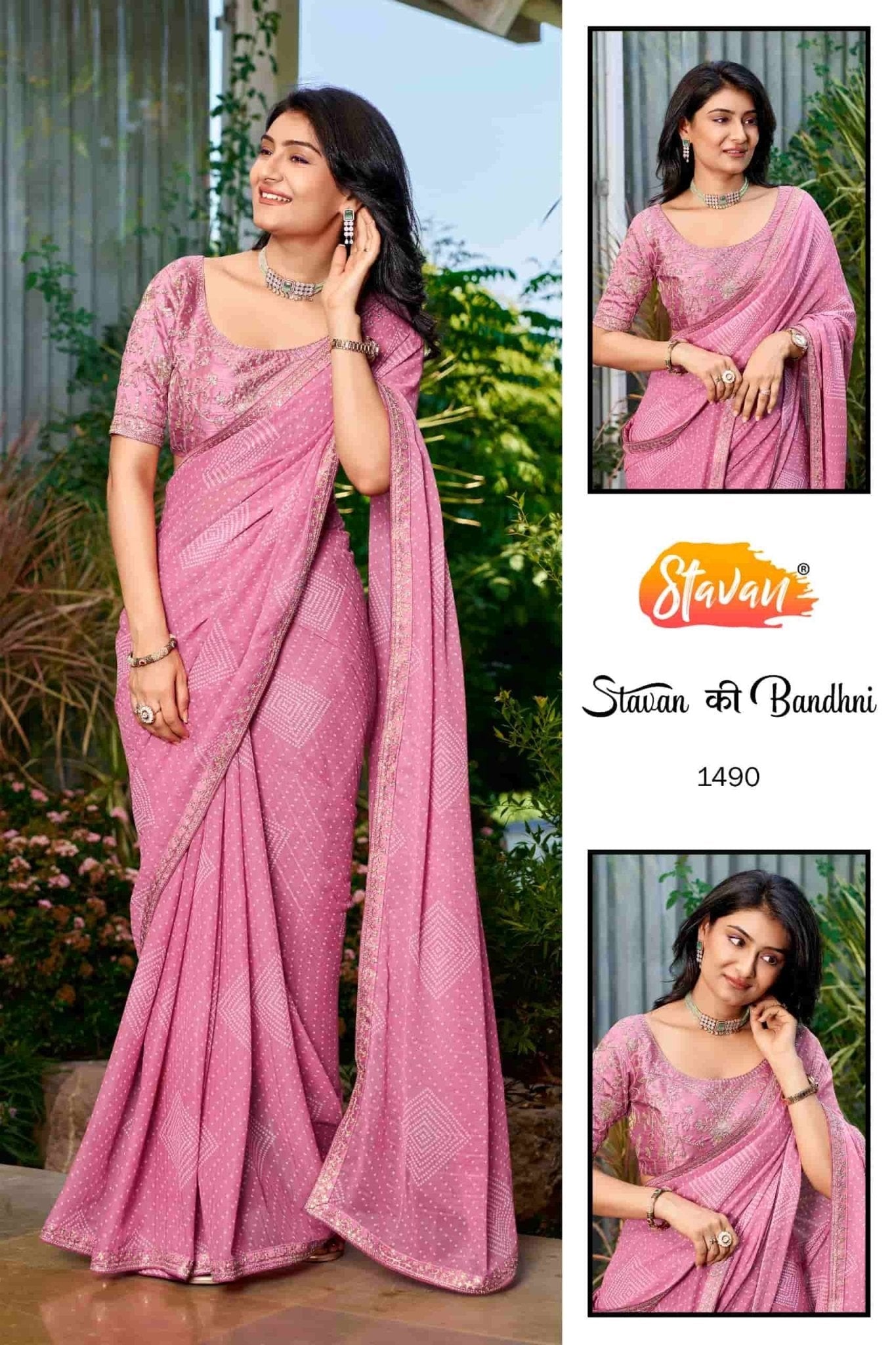 Stavan Ki Bandhani Georgette Embroidered Saree Collection - Amrah Wholesale