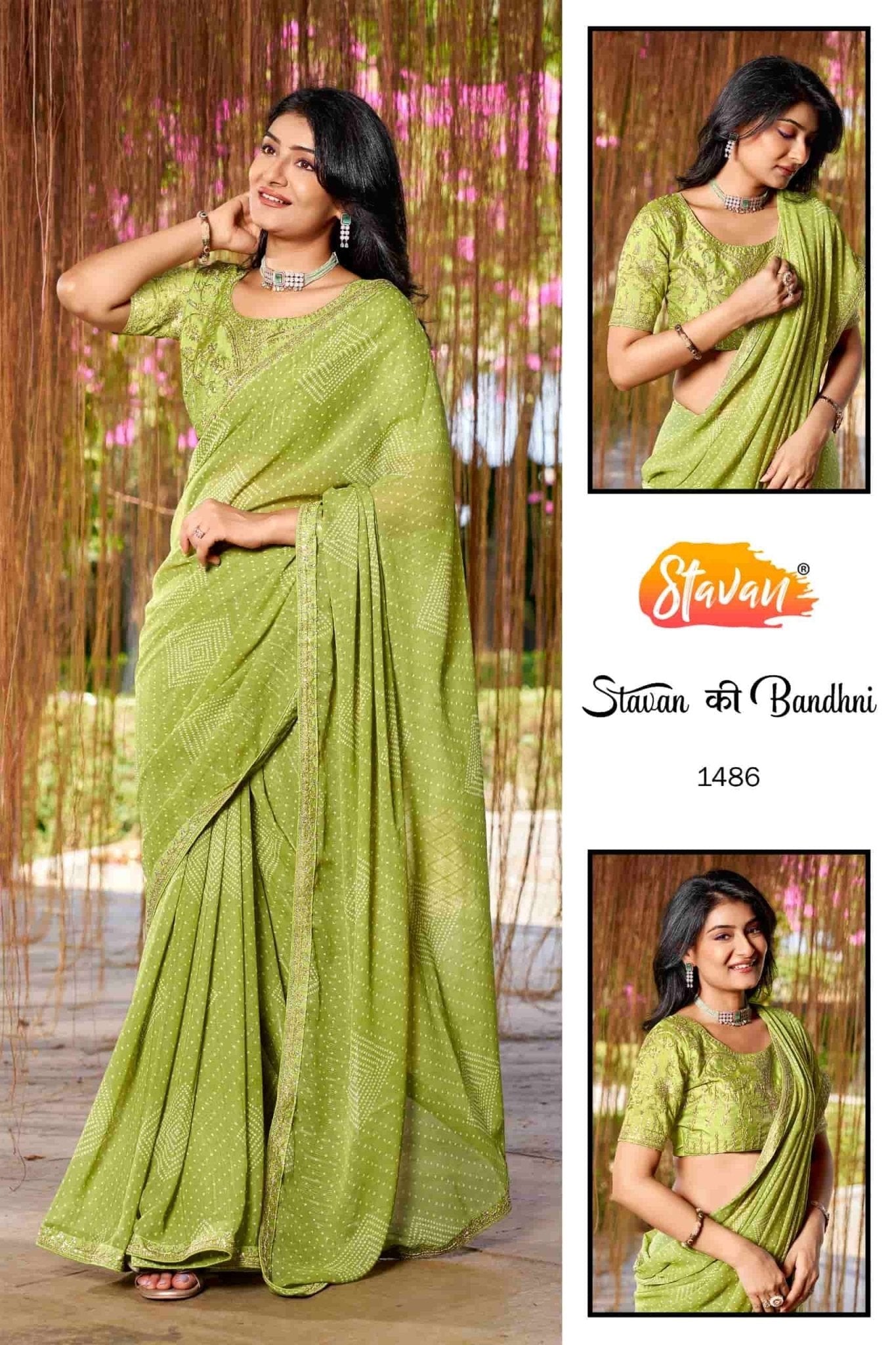 Stavan Ki Bandhani Georgette Embroidered Saree Collection - Amrah Wholesale