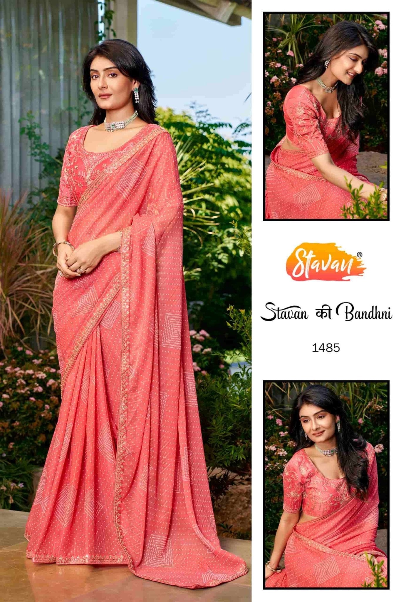 Stavan Ki Bandhani Georgette Embroidered Saree Collection - Amrah Wholesale