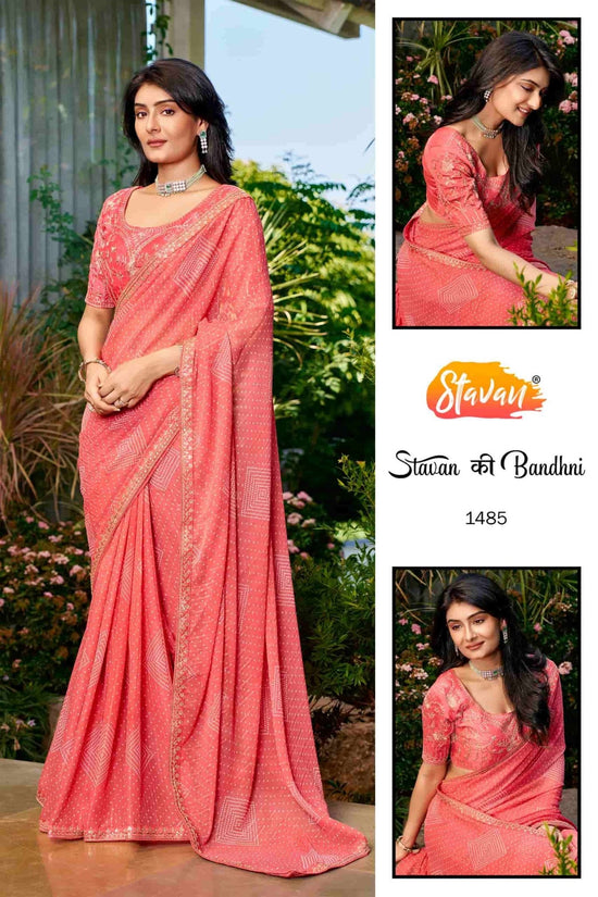 Stavan Ki Bandhani Georgette Embroidered Saree Collection - Amrah Wholesale