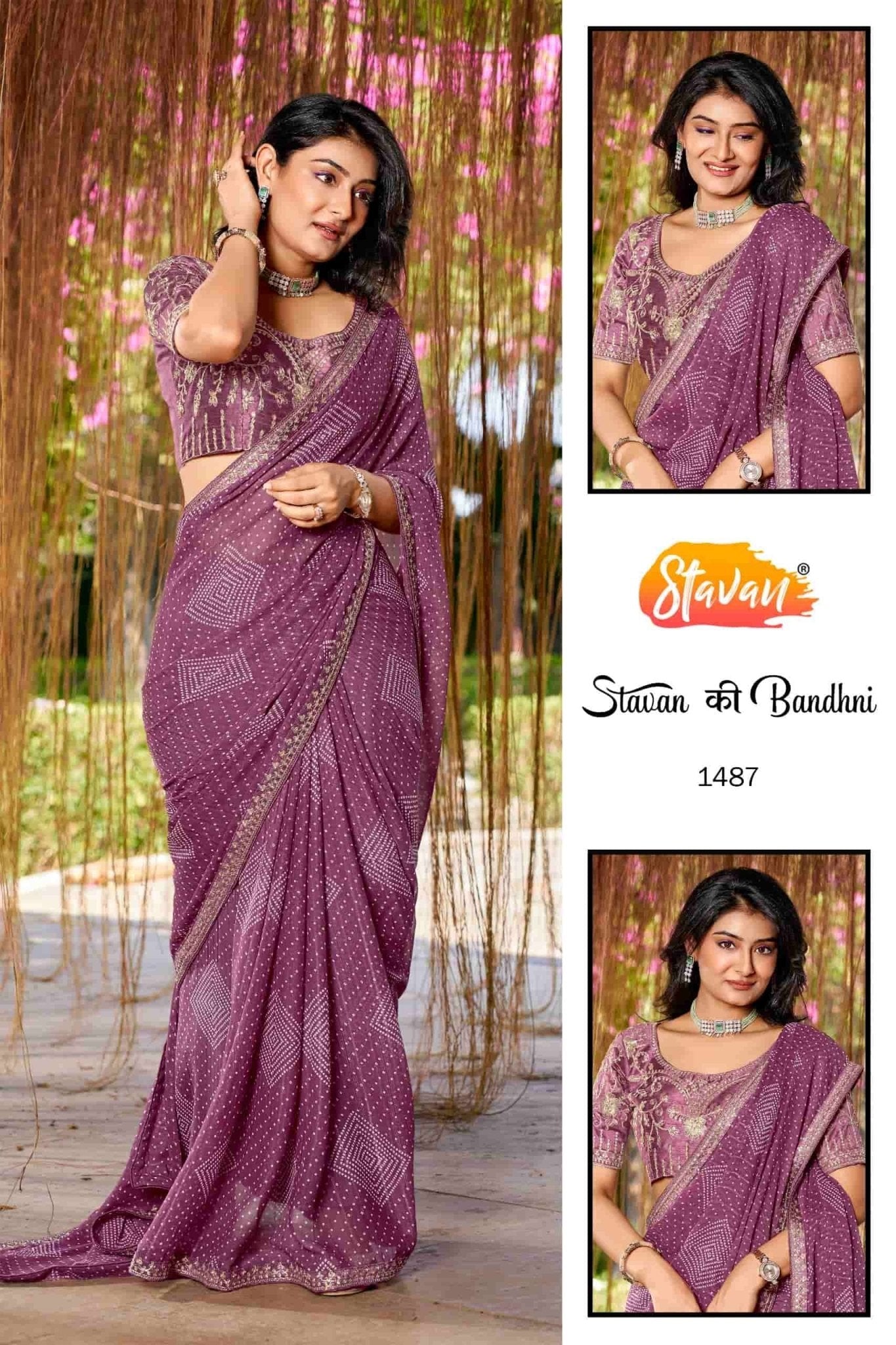 Stavan Ki Bandhani Georgette Embroidered Saree Collection - Amrah Wholesale
