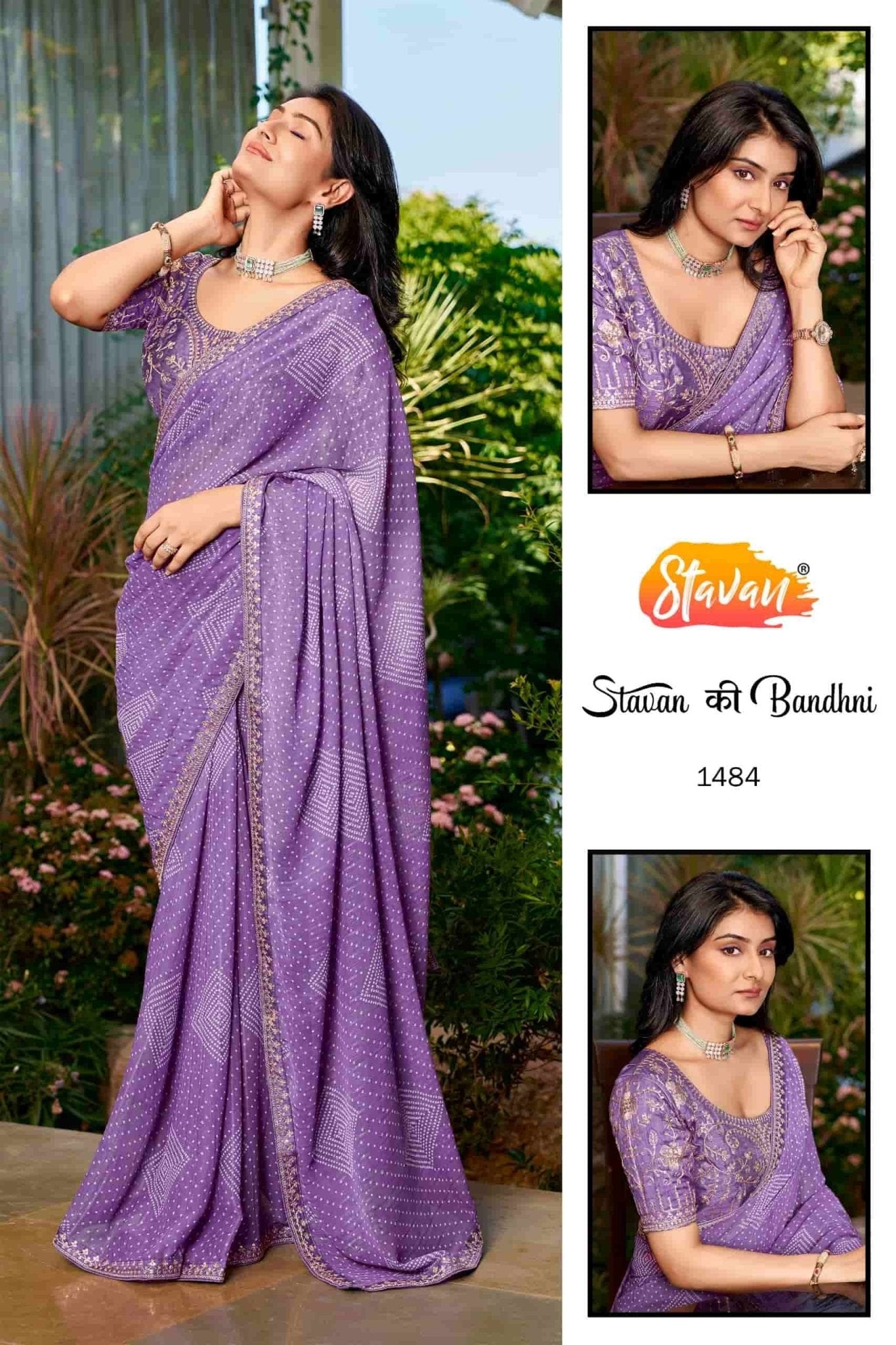 Stavan Ki Bandhani Georgette Embroidered Saree Collection - Amrah Wholesale