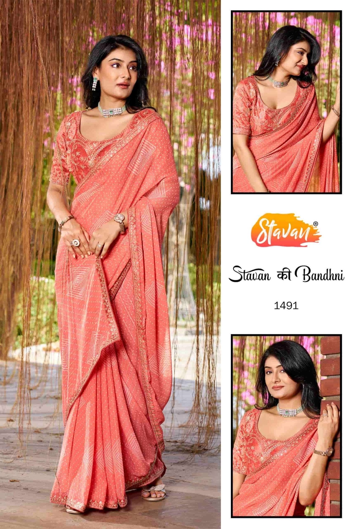 Stavan Ki Bandhani Georgette Embroidered Saree Collection - Amrah Wholesale