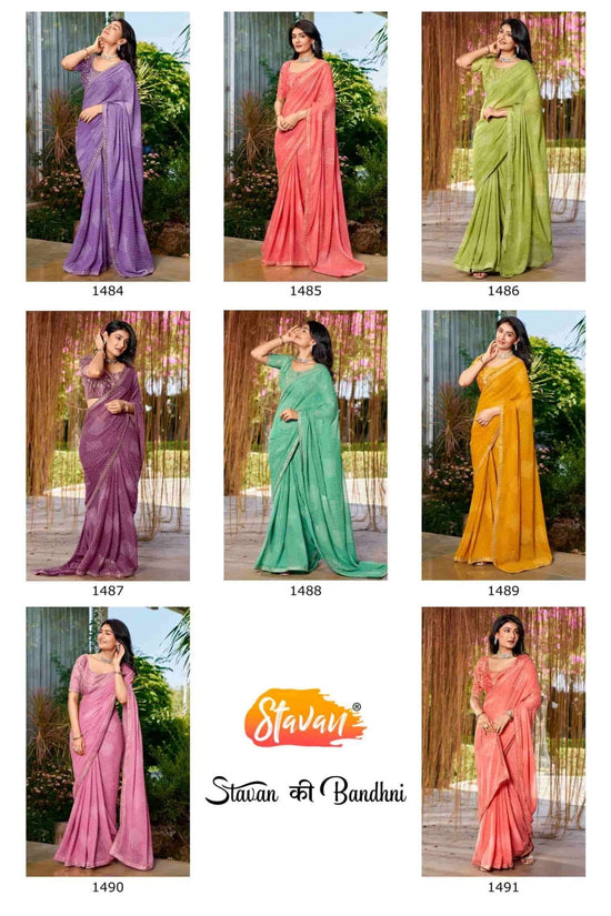 Stavan Ki Bandhani Georgette Embroidered Saree Collection - Amrah Wholesale