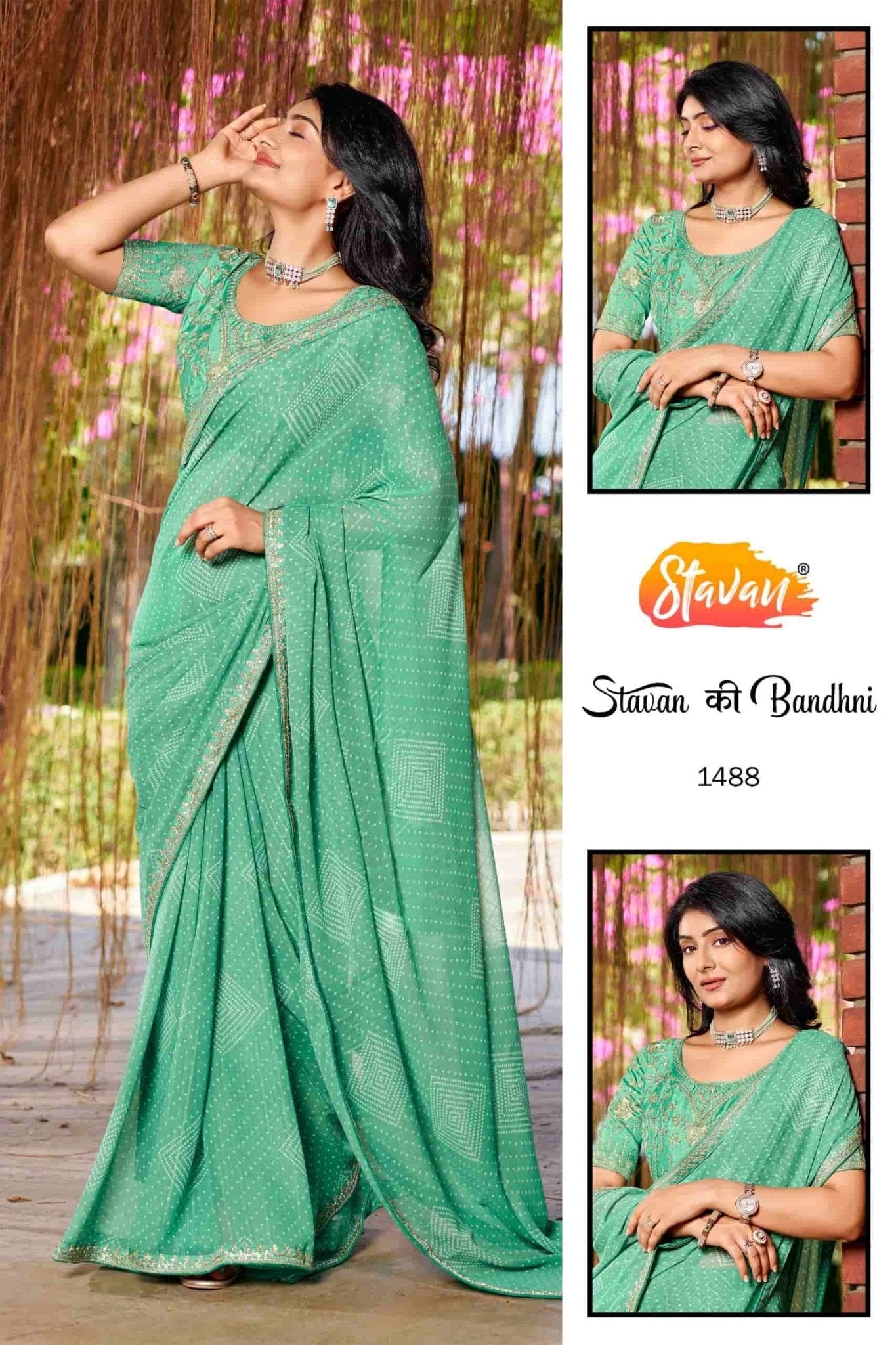Stavan Ki Bandhani Georgette Embroidered Saree Collection - Amrah Wholesale