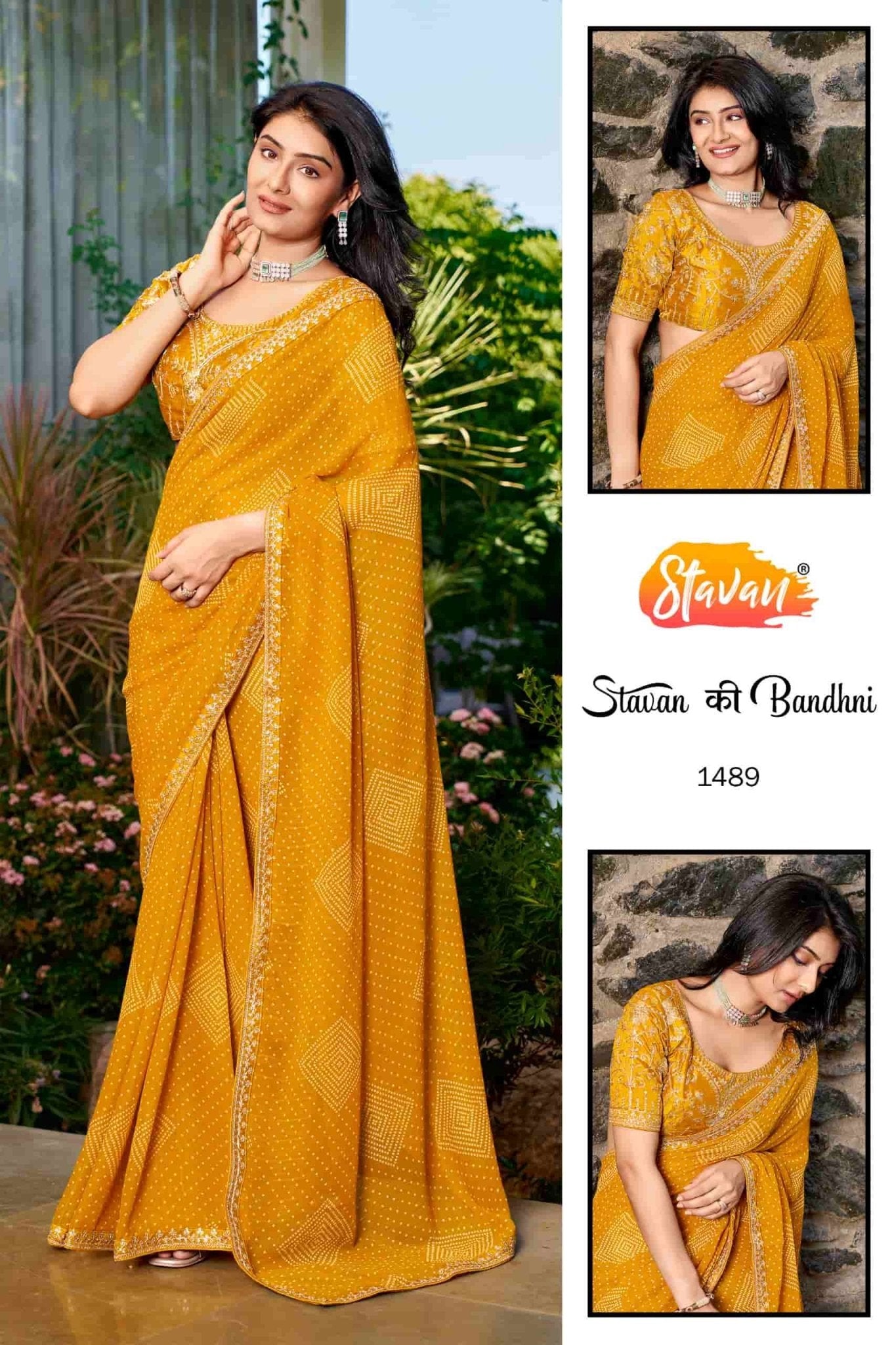 Stavan Ki Bandhani Georgette Embroidered Saree Collection - Amrah Wholesale