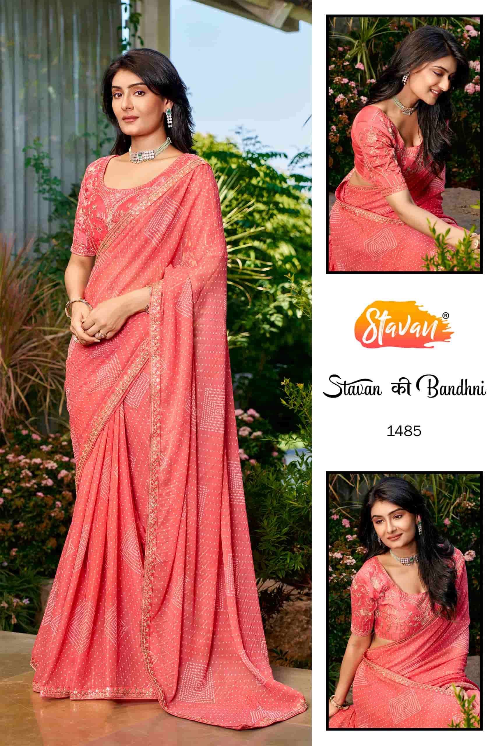 Stavan Ki Bandhani Georgette Embroidered Saree Collection