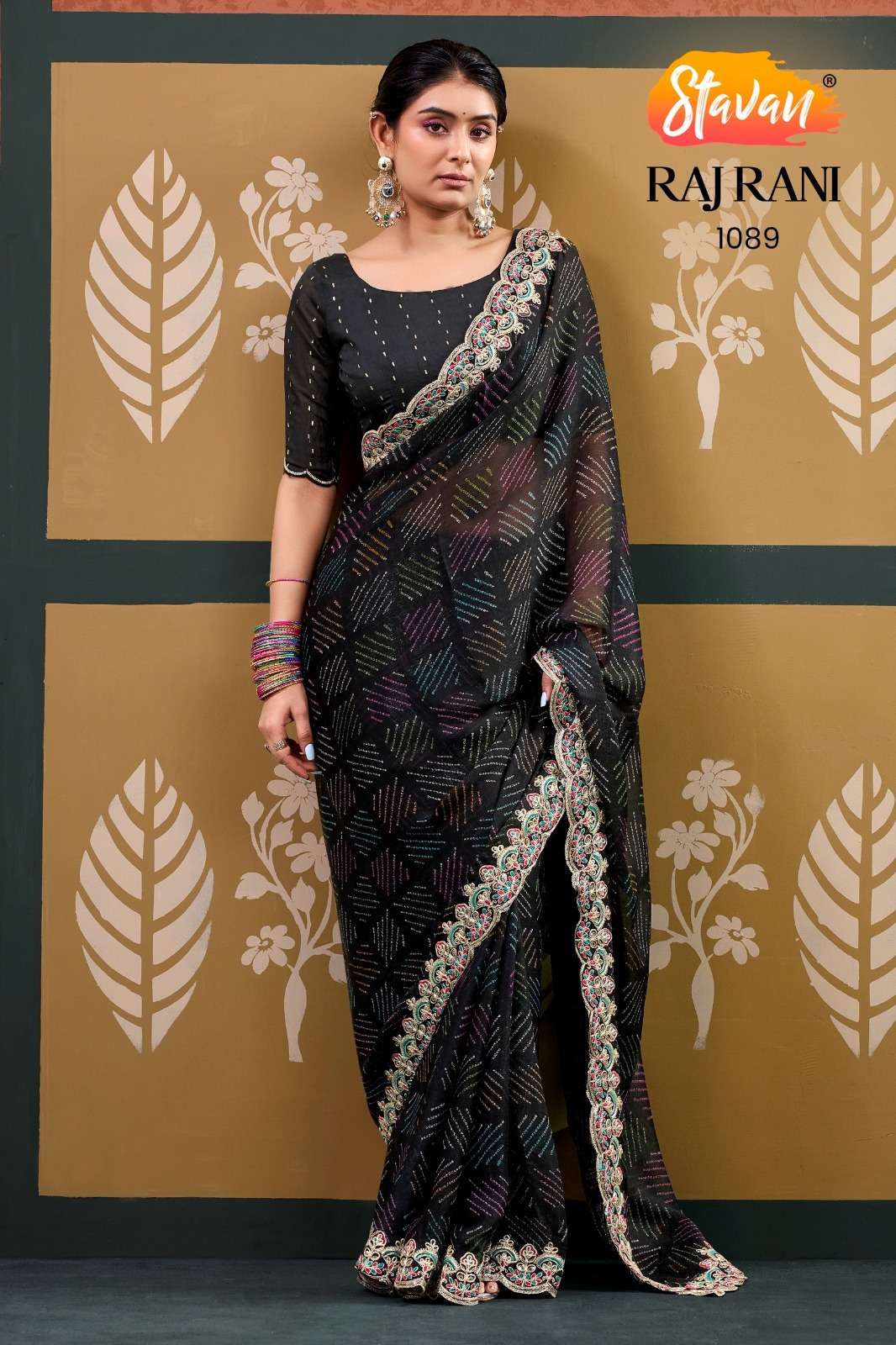 STAVAN RAJRANI Chiffon Printed Embroidery Saree - Amrah Wholesale