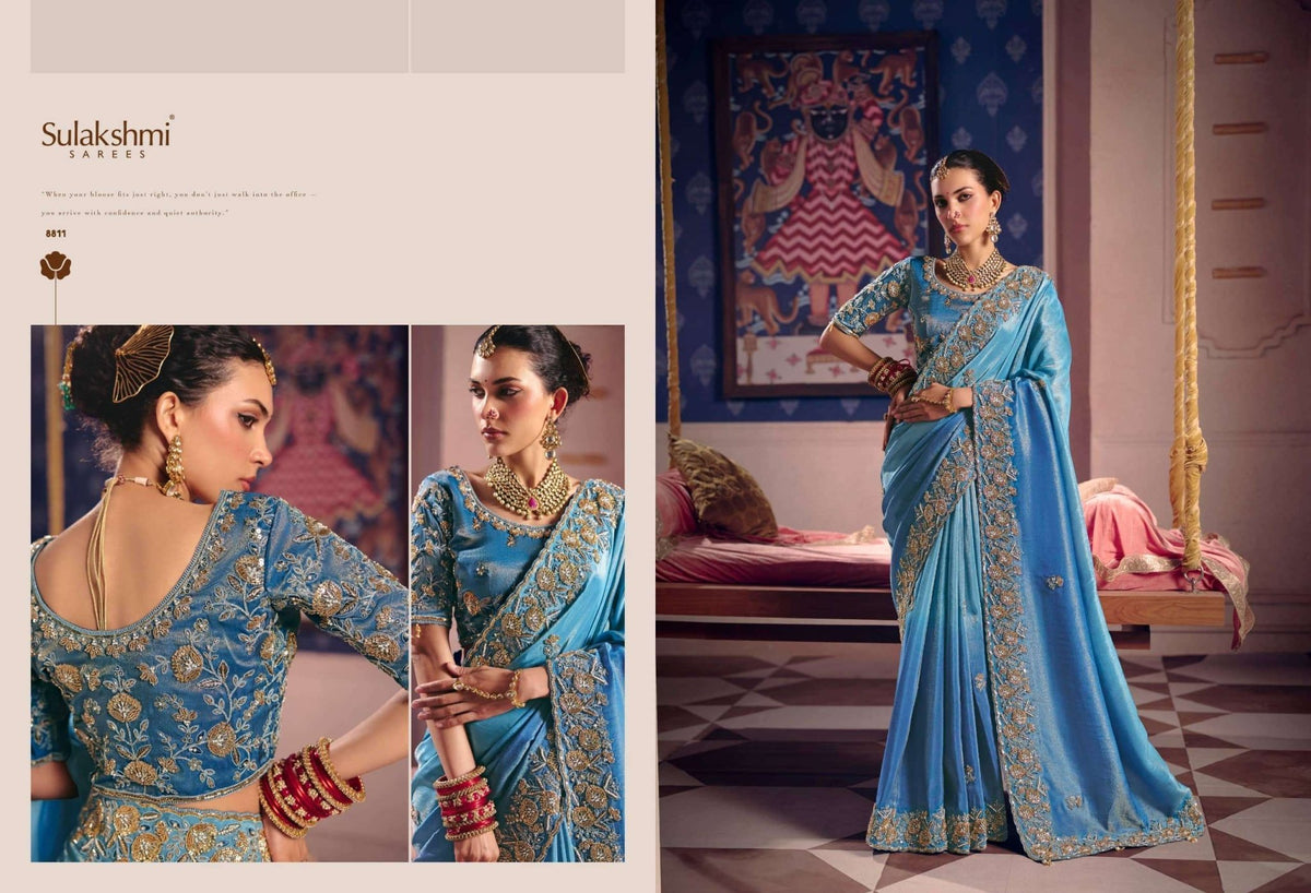 Sulakshmi Tarang Viscose Zari Tissue Embroidered Sarees - Amrah Wholesale