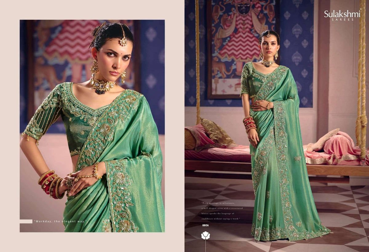 Sulakshmi Tarang Viscose Zari Tissue Embroidered Sarees - Amrah Wholesale