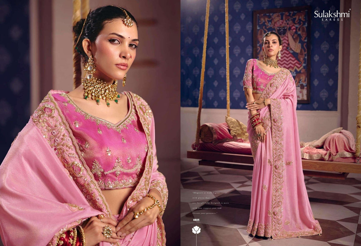 Sulakshmi Tarang Viscose Zari Tissue Embroidered Sarees - Amrah Wholesale