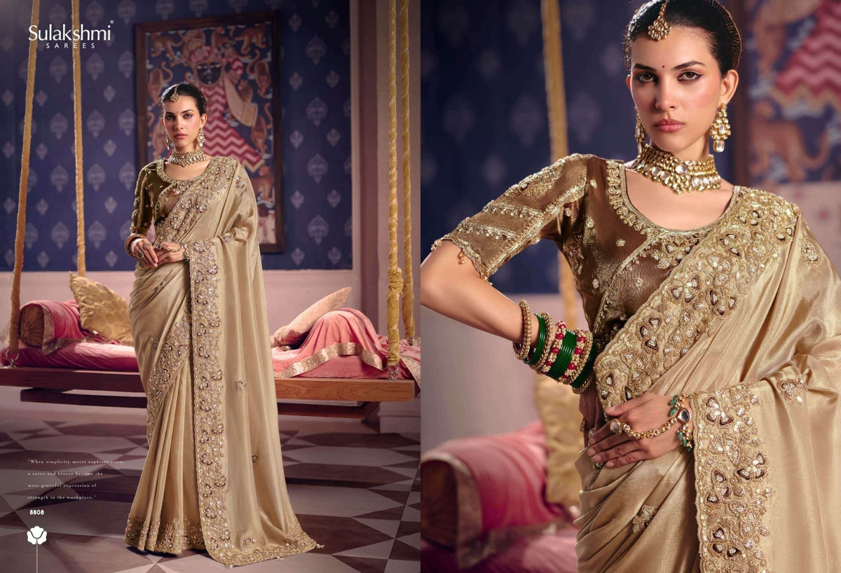 Sulakshmi Tarang Viscose Zari Tissue Embroidered Sarees - Amrah Wholesale