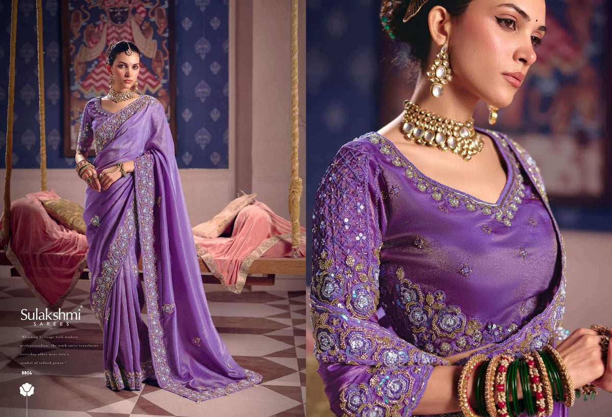 Sulakshmi Tarang Viscose Zari Tissue Embroidered Sarees - Amrah Wholesale