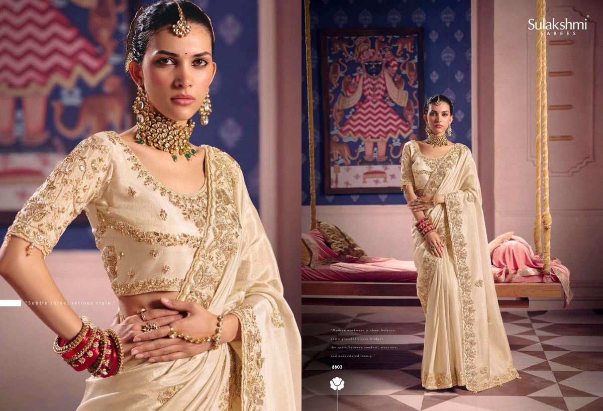 Sulakshmi Tarang Viscose Zari Tissue Embroidered Sarees - Amrah Wholesale