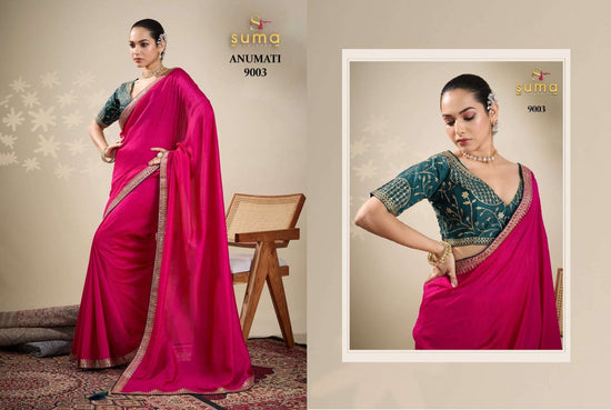 SUMA ANUMATI Pure Vichitra Embroidery Sarees - Amrah Wholesale