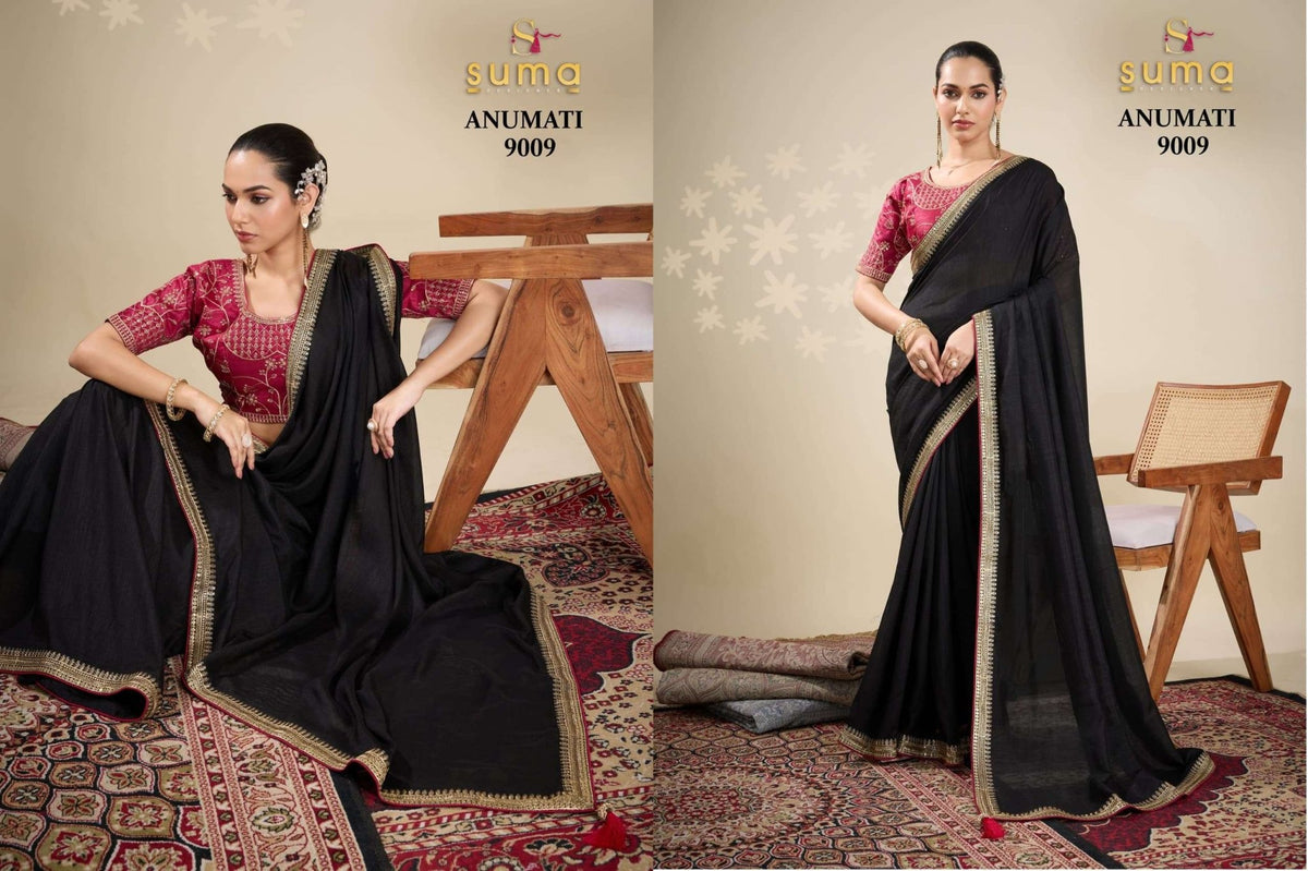 SUMA ANUMATI Pure Vichitra Embroidery Sarees - Amrah Wholesale