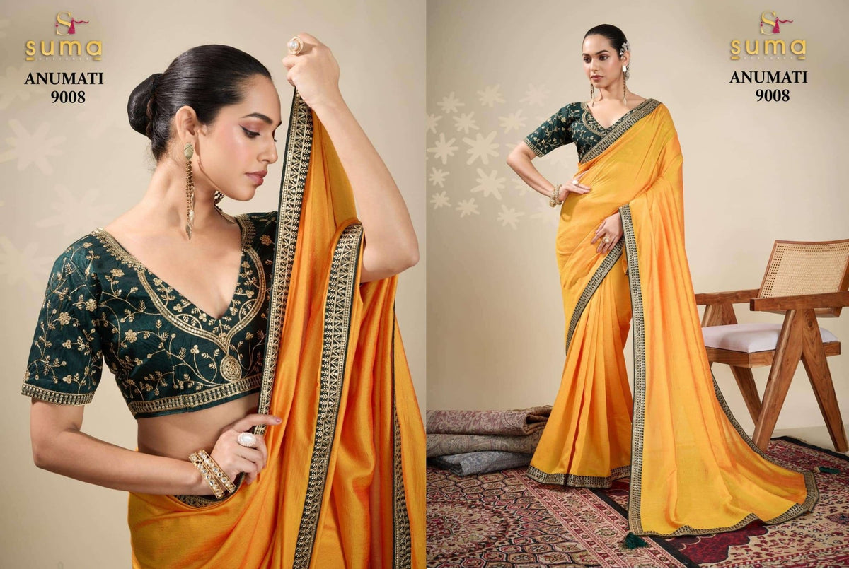 SUMA ANUMATI Pure Vichitra Embroidery Sarees - Amrah Wholesale
