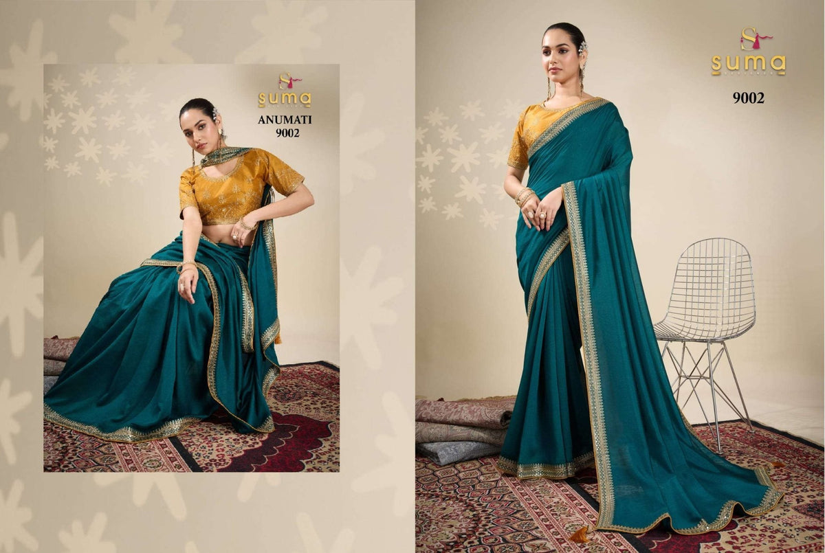 SUMA ANUMATI Pure Vichitra Embroidery Sarees - Amrah Wholesale