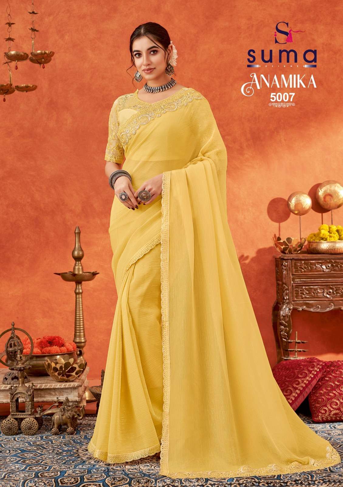 Suma Designer Anamika 5000 Gold Crunchy Party Wear Saree - Amrah Wholesale