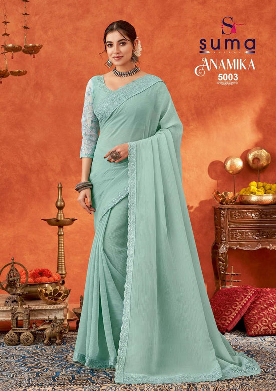 Suma Designer Anamika 5000 Gold Crunchy Party Wear Saree - Amrah Wholesale