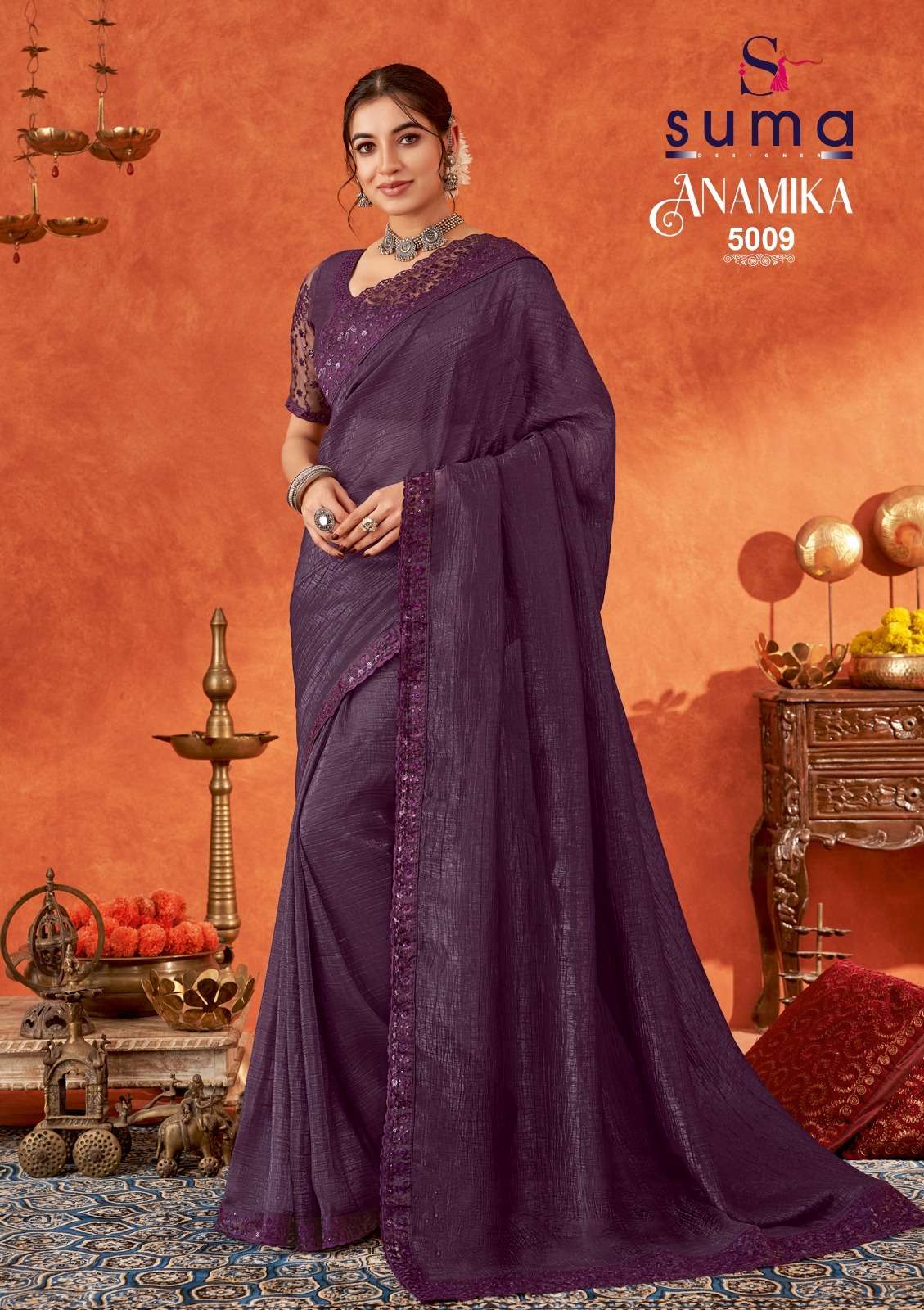 Suma Designer Anamika 5000 Gold Crunchy Party Wear Saree - Amrah Wholesale