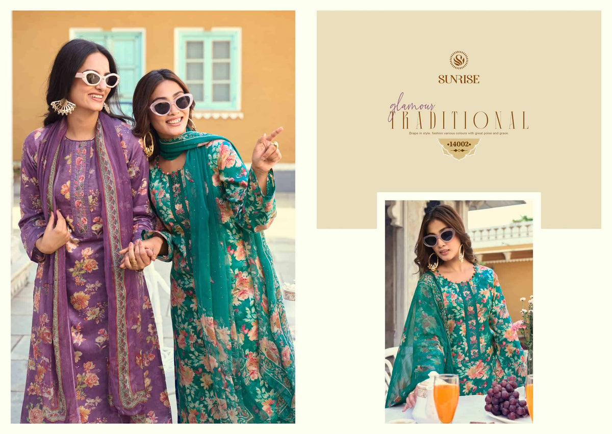 Sunrise Sania Vol 14 Jam Satin Embroidered Dress Material
