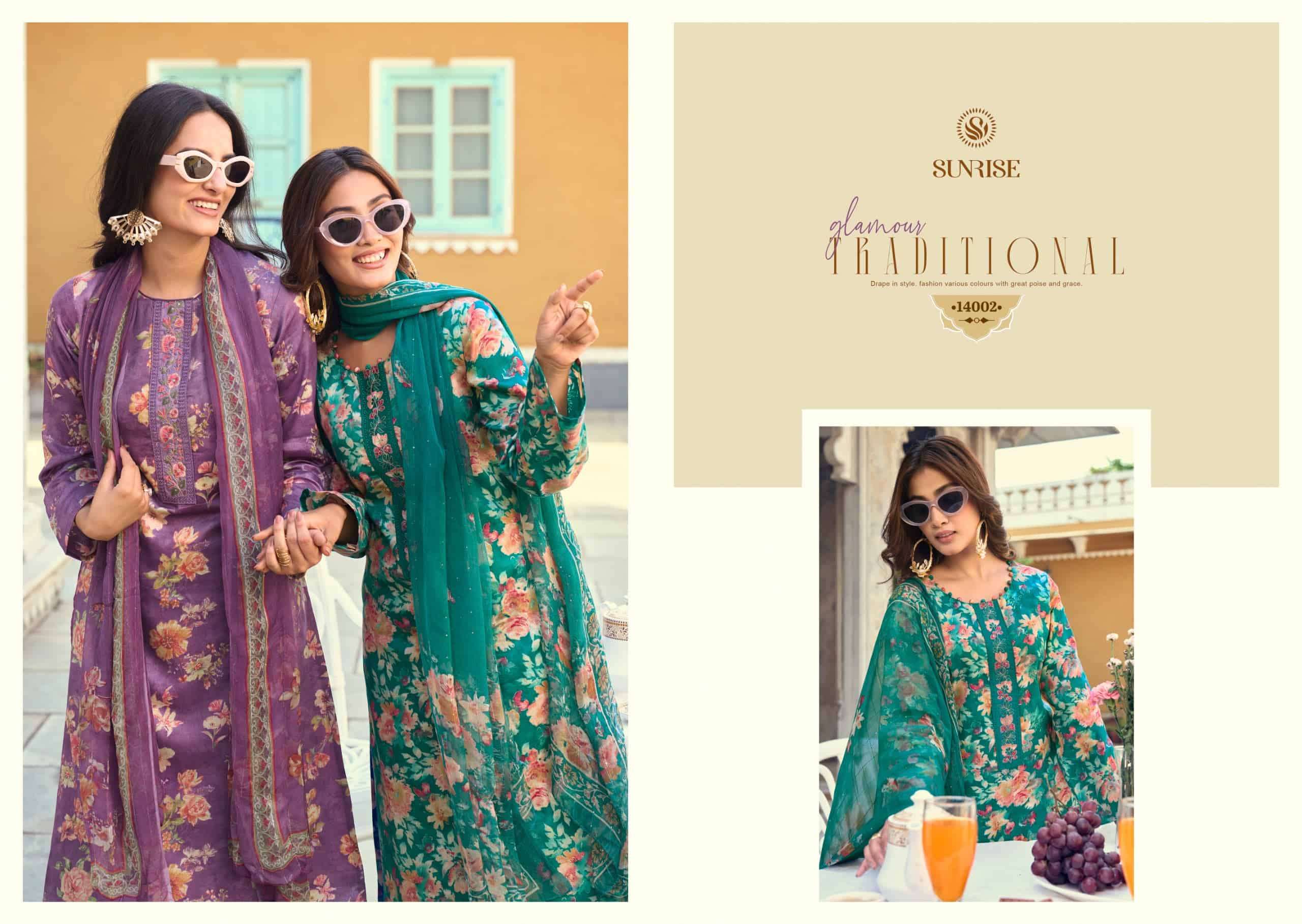 Sunrise Sania Vol 14 Jam Satin Embroidered Dress Material