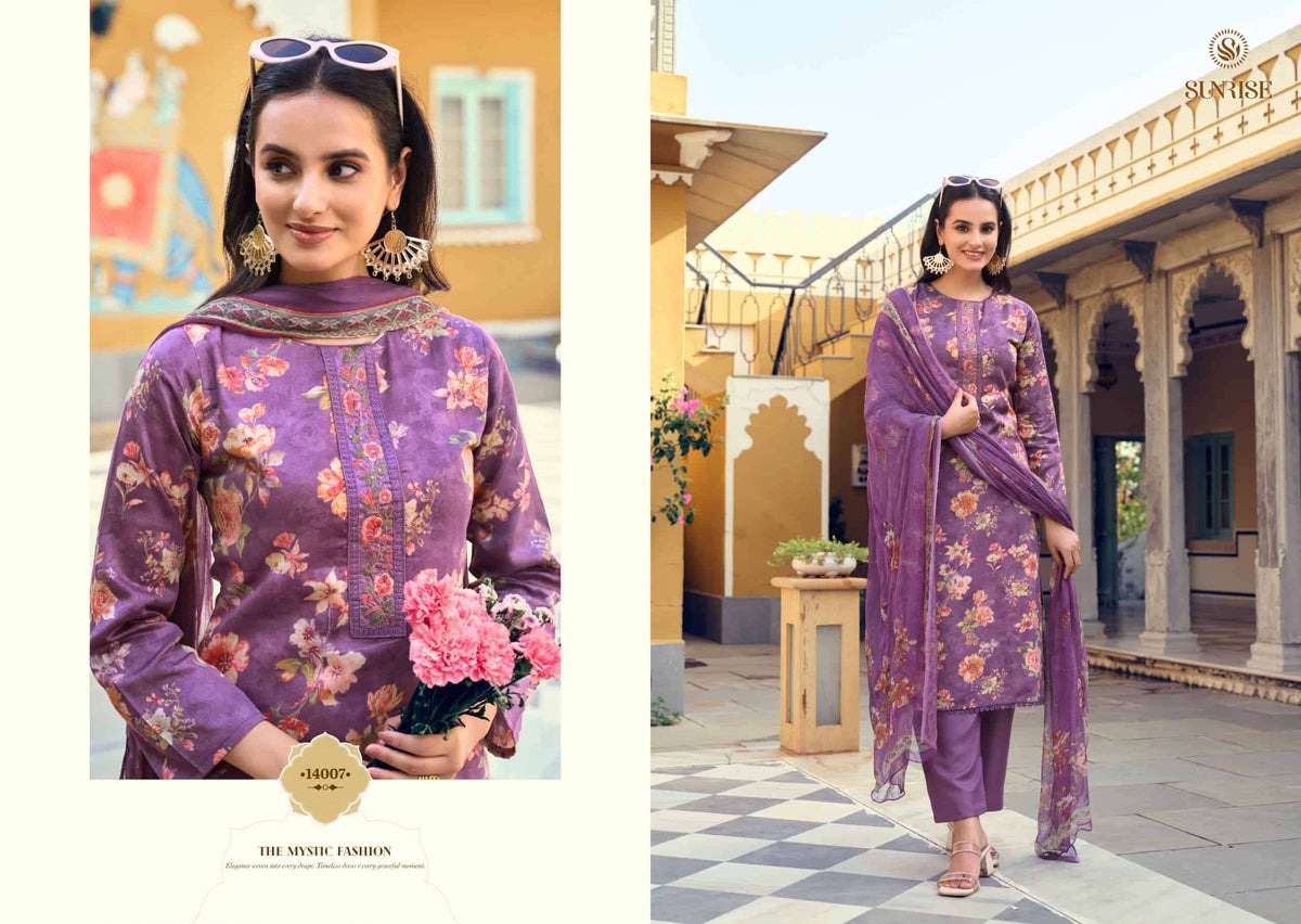 Sunrise Sania Vol 14 Jam Satin Embroidered Dress Material