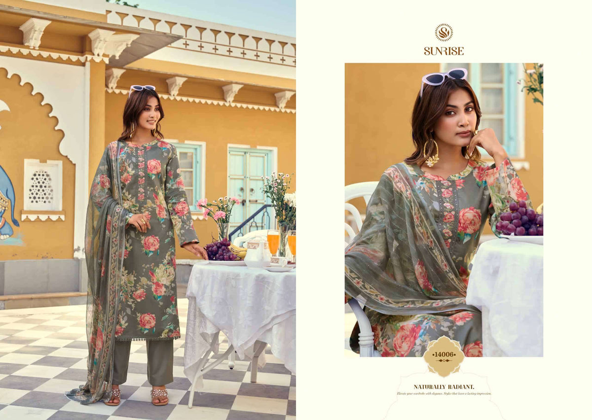 Sunrise Sania Vol 14 Jam Satin Embroidered Dress Material