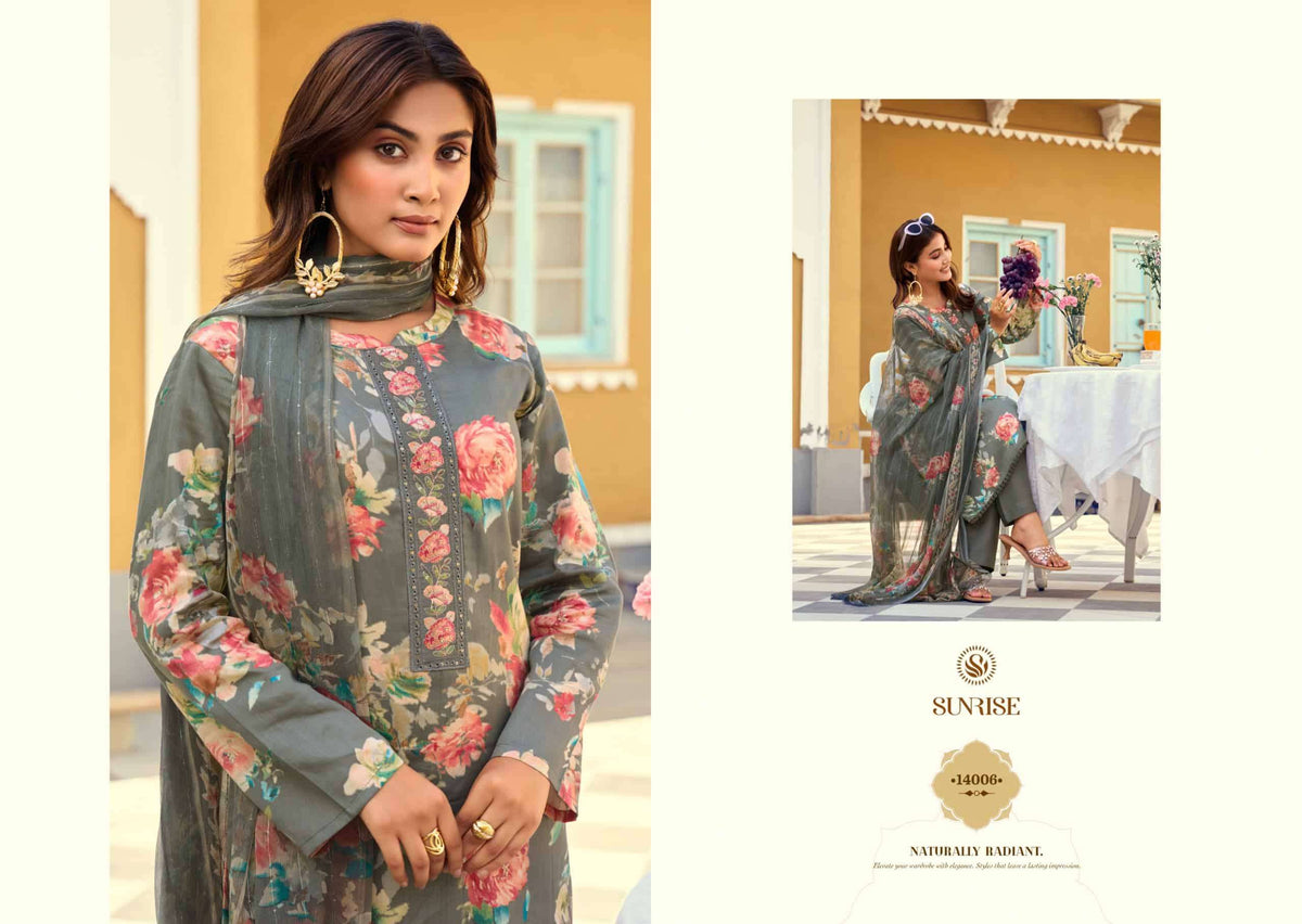 Sunrise Sania Vol 14 Jam Satin Embroidered Dress Material