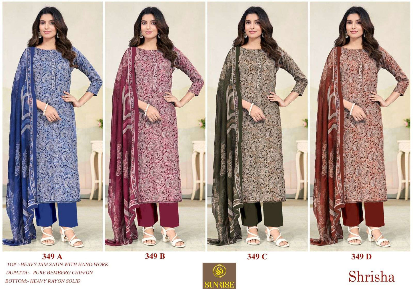 Sunrise Shrisha 349 Jam Satin Embroidered Dress Material - Amrah Wholesale