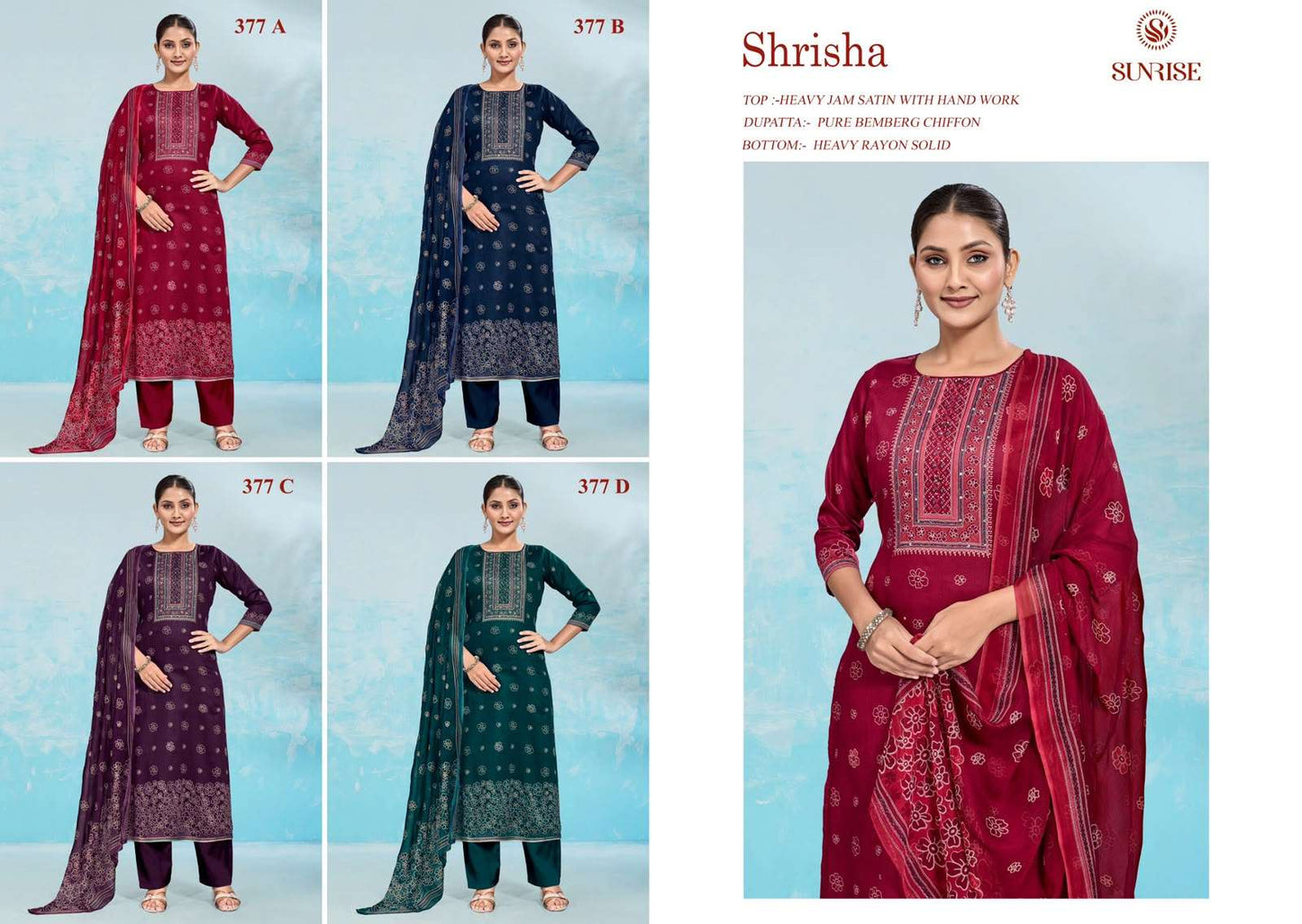 Sunrise Shrisha 377 Fancy Jam Satin Dress Material Collection