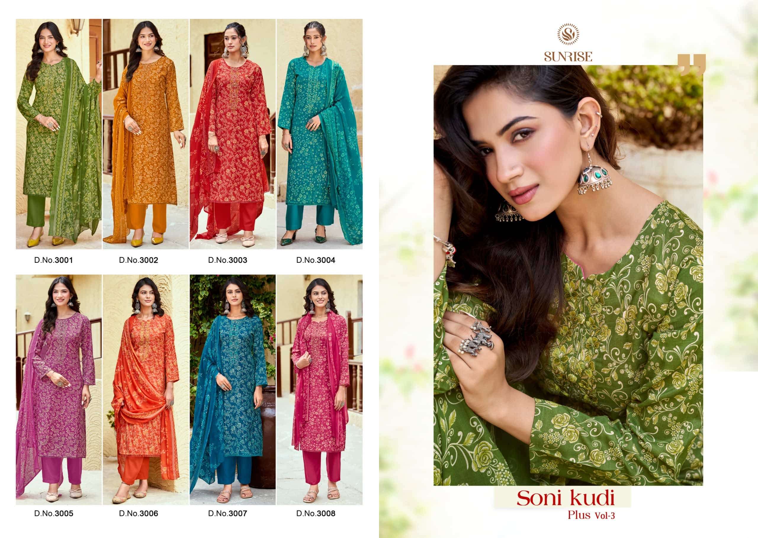 Sunrise Soni Kudi Plus Vol 3 Slub Cotton Foil Print Dress Material