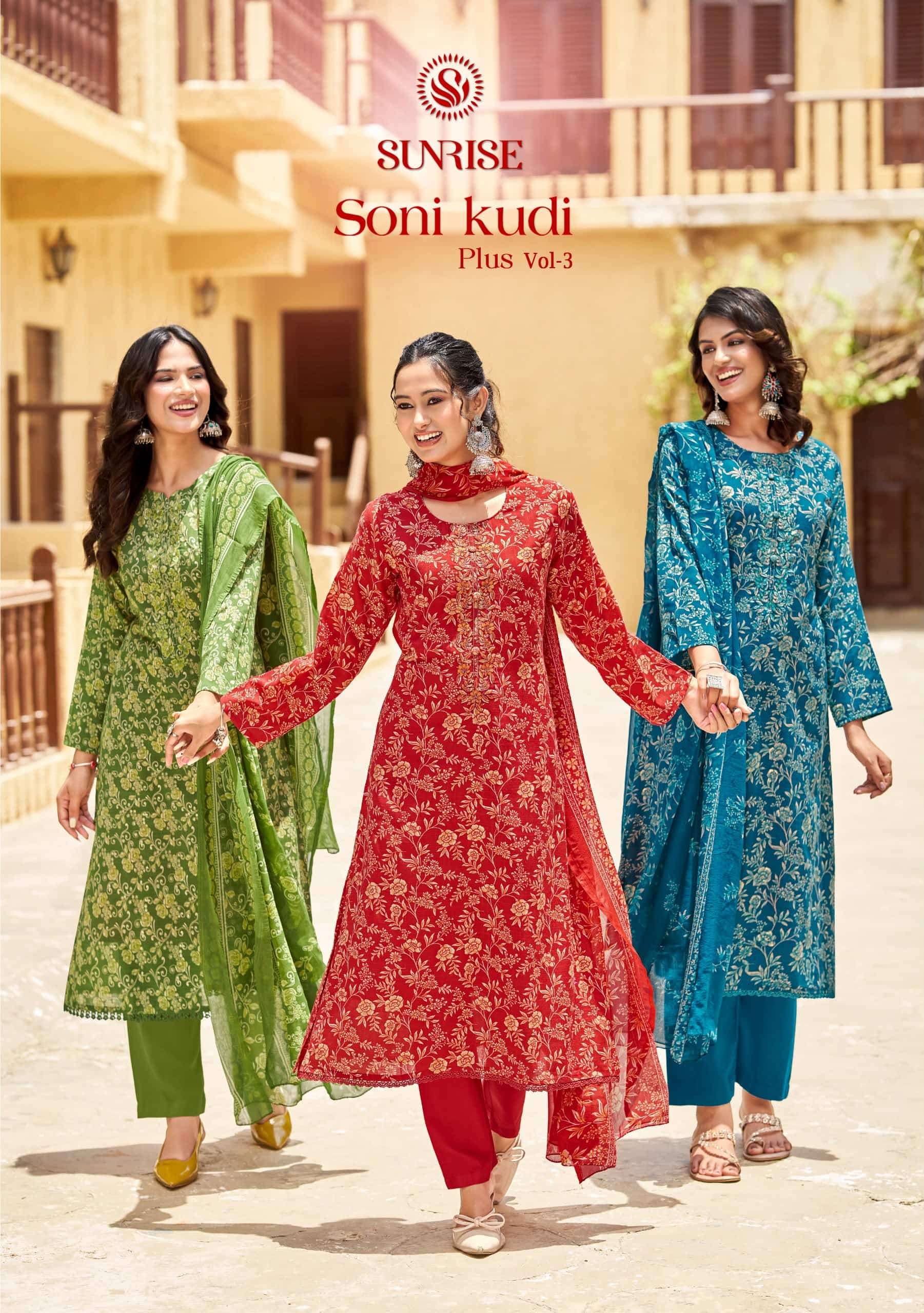 Sunrise Soni Kudi Plus Vol 3 Slub Cotton Foil Print Dress Material