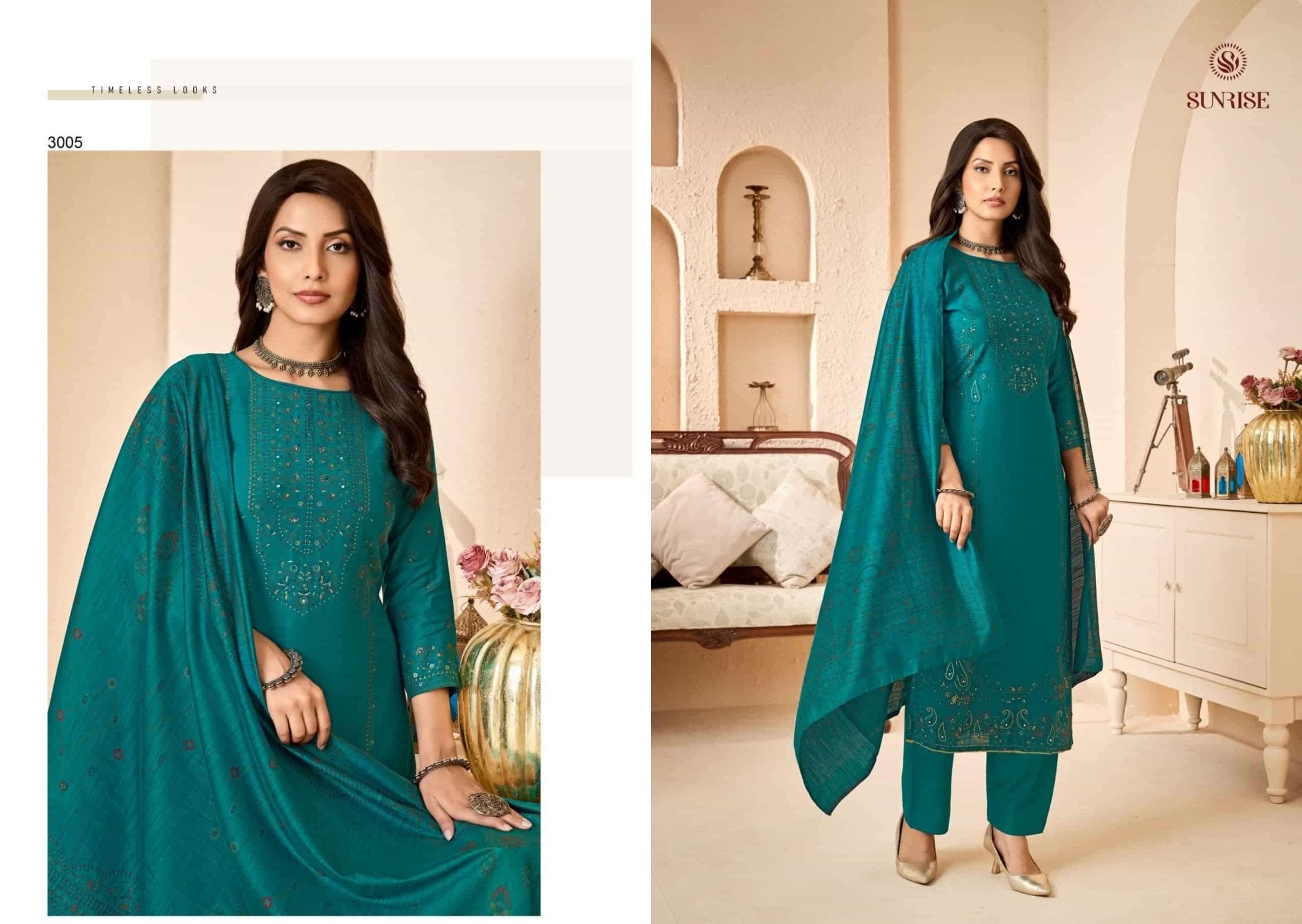 Sunrise Sukun Vol 3 Vintage Silk Dress Material - Amrah Wholesale